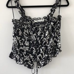 Zara cropped black/white flora tank
